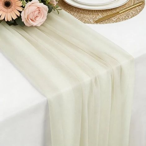 Chemin de Table en Mousseline Beige, 77x300 cm. Doux et confortable, en mousseline de soie, parfait pour mariage boh - Beige 1 Pièce (1/5)