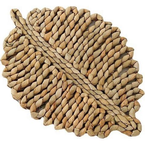 Napperons en paille tressée à la main, en forme de feuille, résistants à la chaleur, antidérapants, épais et réutilisables, pour la cuisine. (1/5)