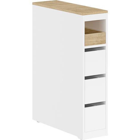 SoBuy Badmöbel Regal, Badmöbel 20 cm mit 3 Schubläden, kleine Badschrank Regal, mobiler WC-Etagere für Toilette und Küche, weiß, 60x20x82,3 cm, BZR54-K-W (1/5)