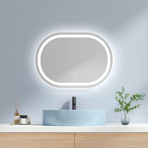 EMKE Miroir lumineux salle de bain ovale 70x50cm, Miroir LED avec Interrupteur Tactile, Anti-buée, Miroir avec éclairage Lumière Froide/Chaude/Neutre (1/5)