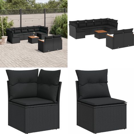 Salon de jardin 10 pcs avec coussins noir résine tressée - Ensemble Salon De Jardin - Mobilier Extérieur - Jardin Design - Chaise Lounge - Table Basse - Home & Living (1/5)