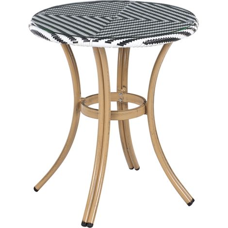 Mesa de jardín negro y blanco tablero de ratán PE ø 70 cm estructura de vidrio y aluminio Rifreddo