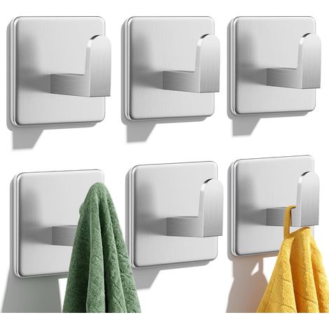 6 Pièces Crochet Adhésif Mural, Acier Inox, Porte Serviette, Sans Percer, Salle De Bain, Cuisine (1/5)