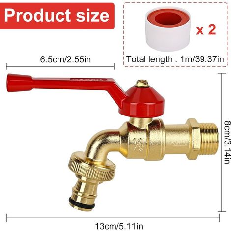 1/2"-Gartenwasserhahn aus Messing, rost- und frostbeständig, inklusive 1 kostenlosem Schlauchanschluss, 2 Dichtungsbändern, Tropfstoppventil, Messing-Außenwasserhahn (1/4)