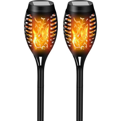 Lampe Solaire - Flamme Vacillante - 12 LED - Étanche IP44 - Pour Jardin Cour Allée - Lot de 2
