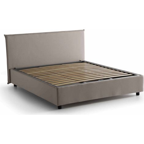 Talamo Italia Cama matrimonial Berenice, Cama contenedor con revestimiento de tela, 100% Made in Italy, Apertura frontal, adecuado para colchón Cm 140x200, Tórtola, con embalaje reforzado
