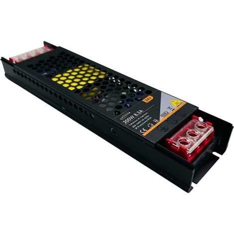 Alimentatore trasformatore slim ultra sottile 24V 8.3A 200W scocca in alluminio colore nero AC 180V - 240V trasformatore per lampadine strisce led telecamere (1/4)