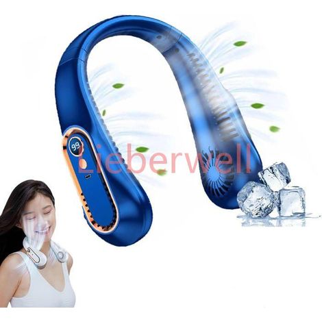 Ventilateur de cou portable, affichage numérique, fonctionnement sur batterie rechargeable, sans pales, mains libres, 5 vitesses (1/4)