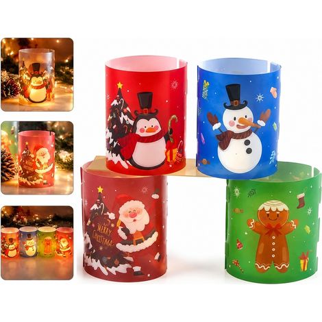 Abat-jour pour Bougie Noel Pingouin et Bonhomme en Plastique 12 Pieces 28 x 10 cm Decoration de Noel (1/5)