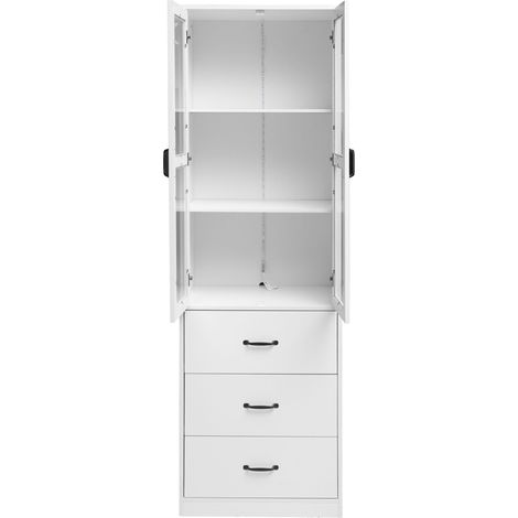 Armario vitrina con 3 cajones y LED blanco OKMYHOME (1/2)