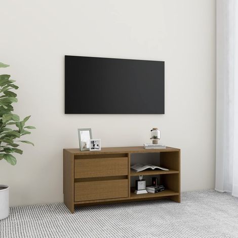 Meuble TV Marron miel 80x31x39 cm Bois de pin massif (1/5)