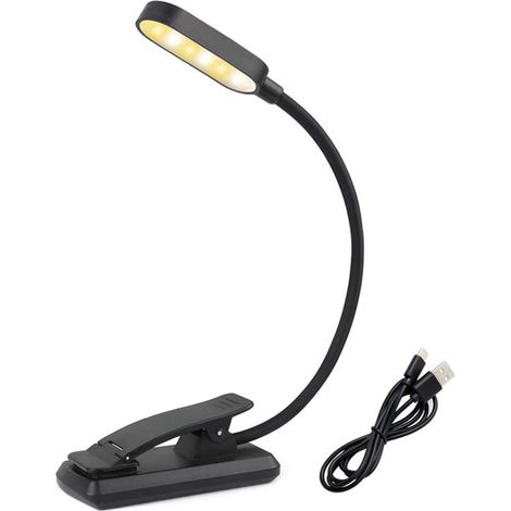 Lampe de lecture à pince avec 9 LED, rechargeable par USB, 3 niveaux de luminosité réglables, longue durée et légère. (1/5)