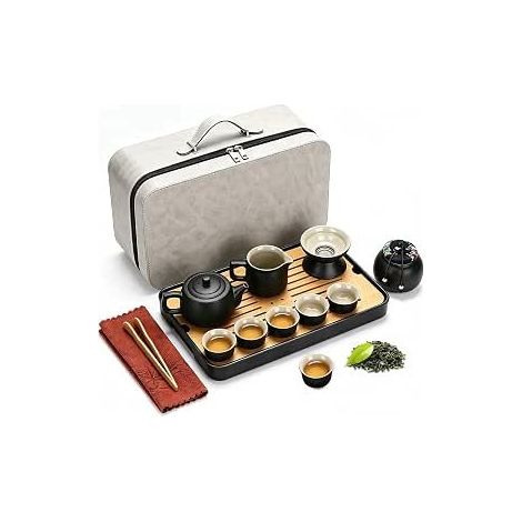 Japanese Tea Set, Chinese Kung Fu Porcelain with Travel Bag, Teapot, Cups, Tea Box, Ceramic for Travel, Camping, Office and Home (1/5)