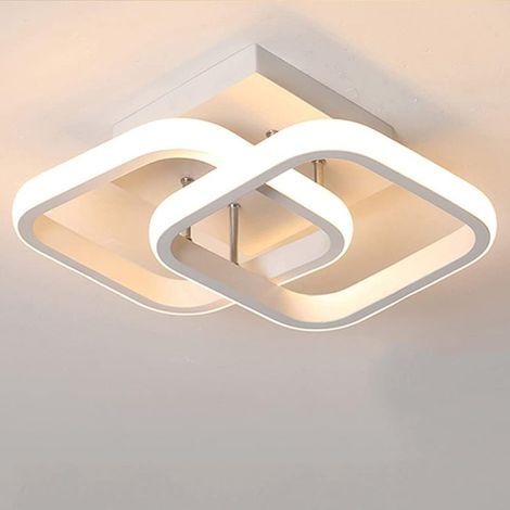 Plafonnier LED Conception Rectangulaire Simple Noir Blanc Plafonnier D'allée pour Cuisine Couloir Salon Chambres à Coucher Lumière Chaude 22W (White) (1/4)