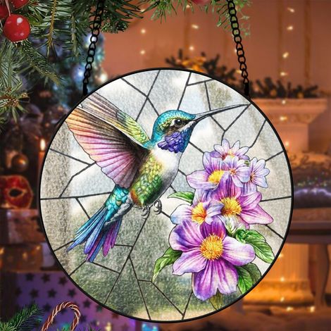 Attrape-soleil vitrail colibri 9 cm décoration fenêtre suspendue oiseau lumineux cadeau maman (1/5)