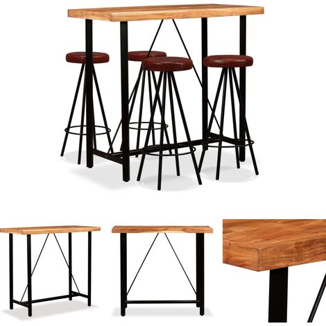The Living Store Bar-Set 5-tlg. Akazie Massivholz und Echtleder - Essgruppen (1/5)