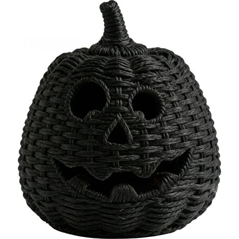 Décoration citrouille noire imitation tressée, photophore Jack‑o'‑lantern pour fête Halloween (1/4)
