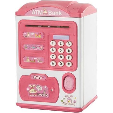 Children's Money Box Automatic Password Lock Electric Money Box Cash & Coins Saving Bank ATM Machine Paper Pink (1/4)