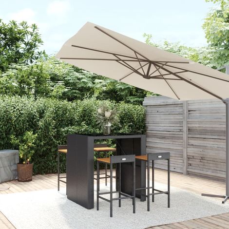 Ensemble Table de bar + 4 Chaises de bar de jardin - Table Haute avec 4 Tabourets noir poly rotin/bois massif acacia BV481288 - BonneVie (1/5)