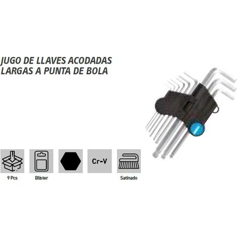 SET 9 PZ LLAVES ACODADAS LARGAS A PUNTA DE BOLA PULGADAS FERVI 0215P (1/4)