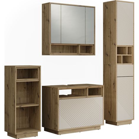 conjunto de muebles de baño Beatrice, Cachemira/Roble artesanal, Juego de 4, Vicco (1/5)