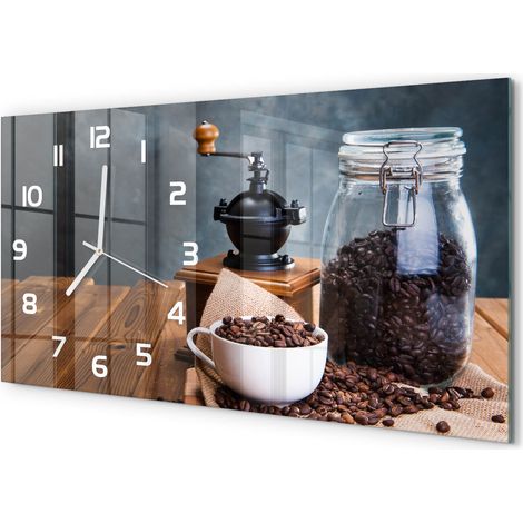 Horloge Murale Salon 60x30 cm Panoramique Verre Trempé Décoration Murale Moulin à café (1/5)
