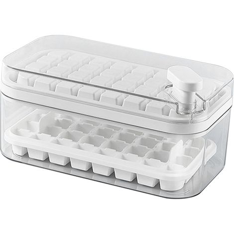 Moule à glaçons double couche 64 pièces bac à glace maison presse libération facile congélateur rangement blanc (1/5)