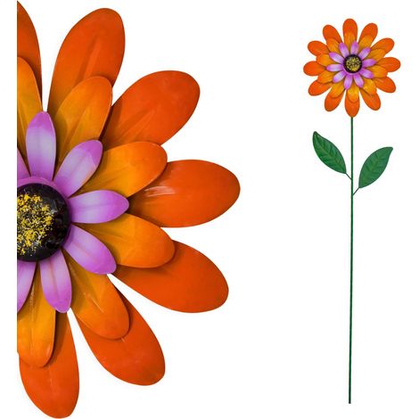 Metall Gartenstecker Blume orange - 90 x 25 cm - Gartendeko Blumenstecker bunt