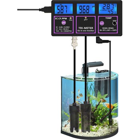Monitor per la qualità dell'acqua, monitor per acquario e piscina sei in uno, misuratore digitale per pH, EC, CF, RH, TDS, analizzatore di temperatura, tester per la qualità dell'acqua, applicabile al