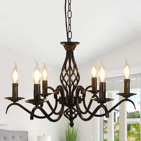 Lustre Salon Moderne, 6 Têtes Noir Suspension Luminaire Vintage E14 (1/5)