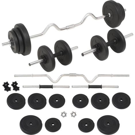 Set di manubri e bilanciere ondulato da 30 kg per fitness e bodybuilding nero 020000746