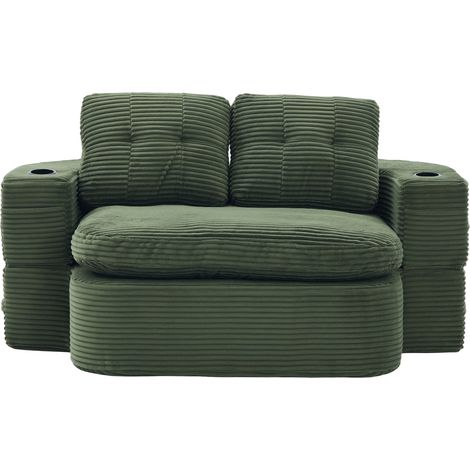 Fauteuil Convertible en Velours Côtelé vert avec Porte-gobelets, Repose-bras réglable, 2-en-1 émeraude (1/5)