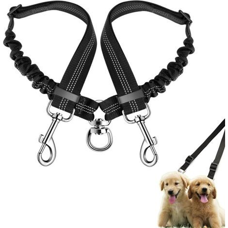 Separador doble para correas de perro, antienredos, acoplador de correas, correa doble giratoria de 360°, reflectante, amortiguador, ajustable, adecuado para perros pequeños. (1/5)