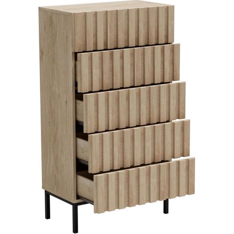 Kommode mit 5 Schubladen, 60x34x110cm, Naturholz-Optik, Modern (1/5)