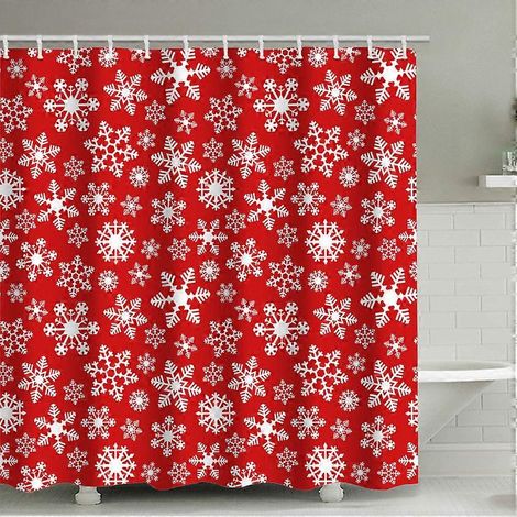 Ensemble de rideaux de douche à motifs de flocons de neige de Noël, Père Noël et renne, en polyester anti-moisissure et imperméable, rideau de salle de bain occultant pour baignoire (1/4)