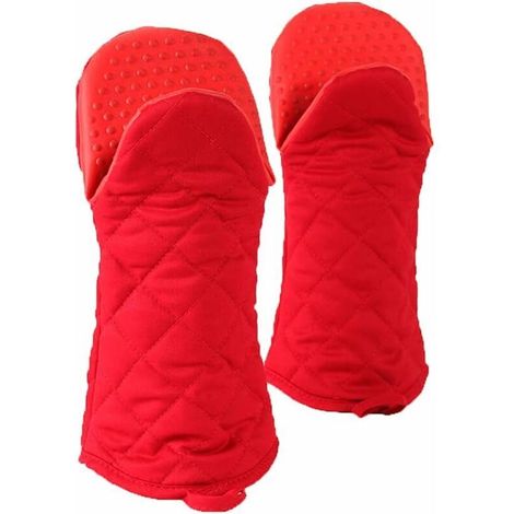 paire de gants de cuisine doubles, gants universels en caoutchouc et coton pour barbecue, gants de cuisine résistants à la chaleur jusqu'à 540 °F, maniques longues, épaisses et douces pour la cuisine