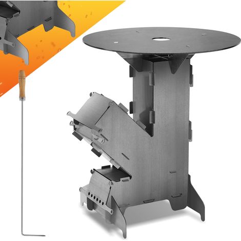 TolleTour Raketenofen mit Grillpfanne, Campingkocher für Holz Camping Reisen Picknick Jagd