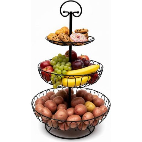 Corbeille À Fruits - 3 Étages En Métal - Hauteur 47 Cm Profondeur 30 Cm - Avec Poignée - Noir - 1 Pièce (1/5)