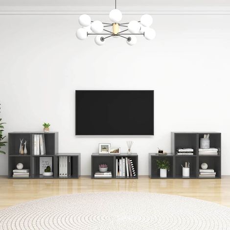 vidaXL Muebles de salón 8 piezas madera de ingeniería gris brillo (1/5)