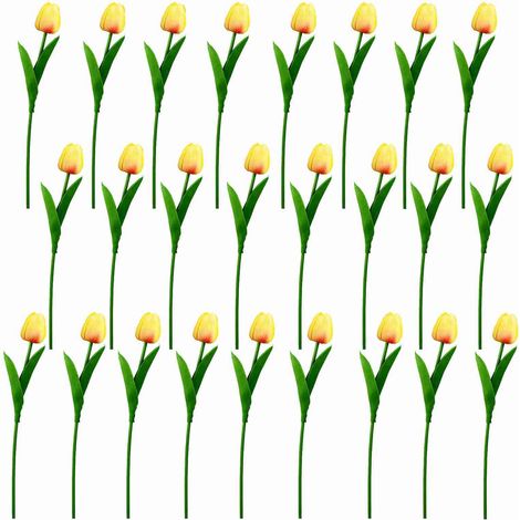 Set mit 25 künstlichen Plastiktulpen, künstliche rote Sonnenuntergangstulpen, für Hochzeits-, Heim- oder Hoteldekoration. (1/2)