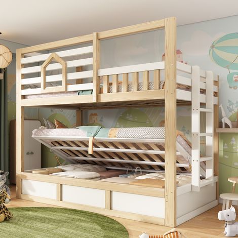 Etagenbett Bett 90x200 Platzsparend Holzfenster OKMYHOME (1/5)