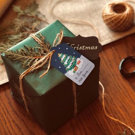 50 étiquettes en papier kraft pour cadeaux de Noël étiquettes suspendues pour sapin de Noël cartes de vœux pour fêtes de fin d'année (1/4)