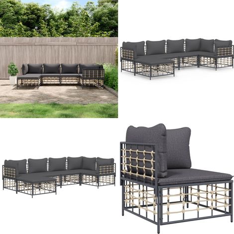Juego de muebles de jardín 6 pzas cojines antracita ratán PE - Muebles de jardín - Sofás para terraza