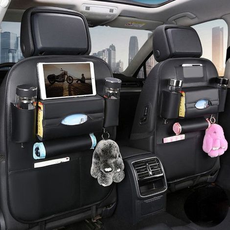Organisateur Voiture Enfant, Lot de 2 Protege Siege Voiture Enfant, Rangement Auto Accessoire Interieur avec Tablette Poches,Noir (1/5)