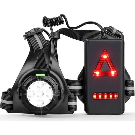Lampe de Course à Pied LED Rechargeable par USB pour Poitrine, réglable à 120°,Éclairage pour Course avec Bandes réfléchissantes pour Sports Extérieur