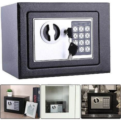 Coffre Fort Electronique de Sécurité en Acier + Clés + Code Digital 6.4L 170x230x170mm (1/4)