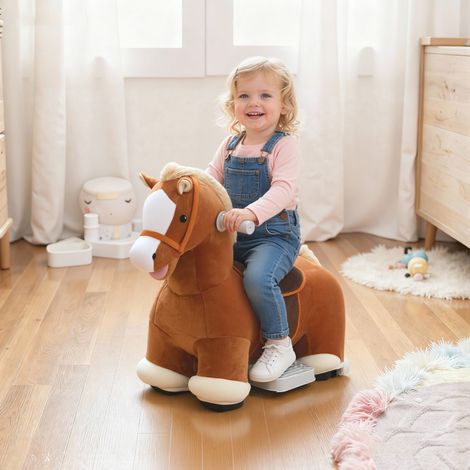 Elektrisches Kinderpferd mit Pedalen, Rädern und Geräuschen, Plüsch und Metall, 74 x 34 x 51 cm, Braun (1/5)