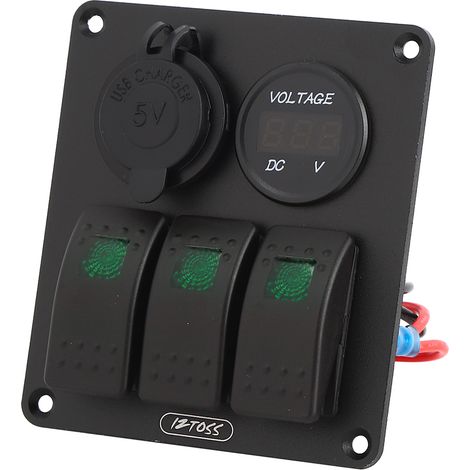 Panneau 3 Interrupteurs à Bascule Multifonction avec Voltmètre Intégré, Chargeur 4.8A pour Camping-car Bateau, Voyant Vert (1/3)