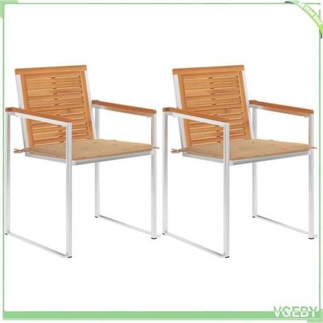Chaise de jardin - Modèle 3061491 - Acacia massif - Acier inoxydable 304 - Lot de 2 avec coussins beige (1/5)