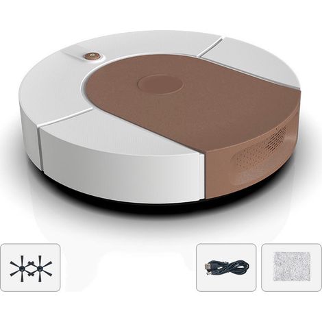 Aspirateur robot automatique rechargeable USB, forte aspiration, pour carrelage et sols durs, marron (1/5)
